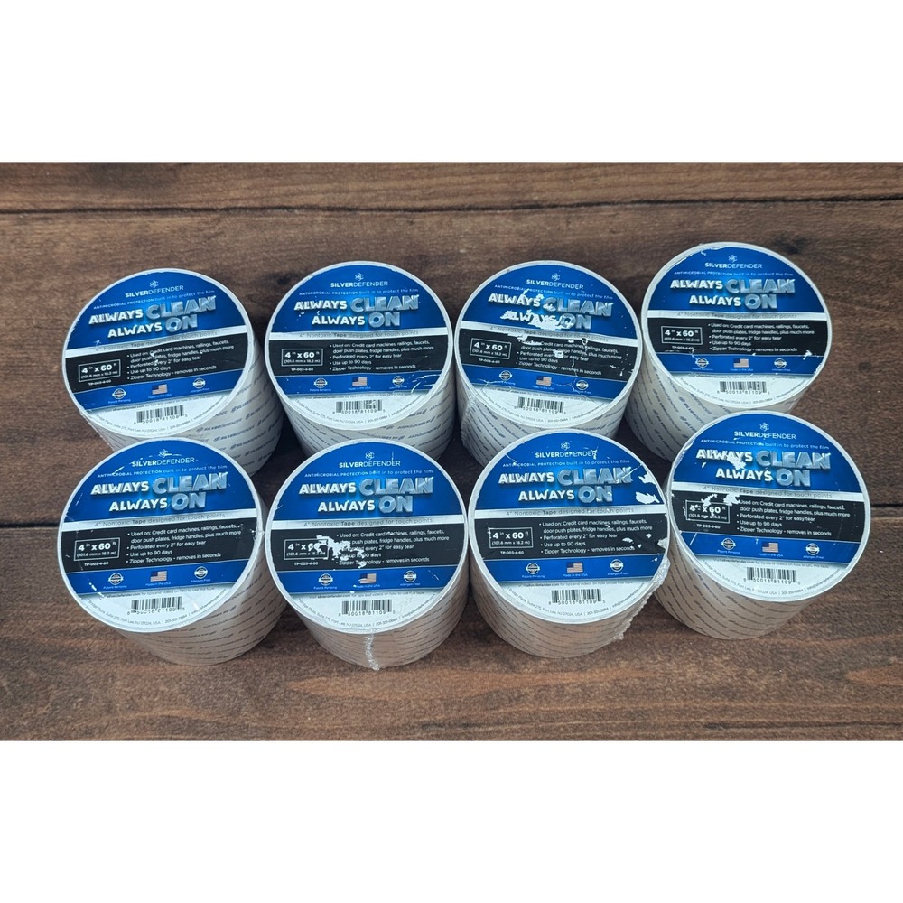Set of 8 Silver Defender Antimicrobial Tape Always Clean Always On 4" x‎ 60 ft